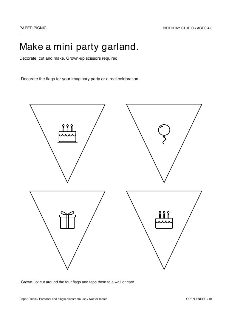Birthday Studio Make a mini party garland printable