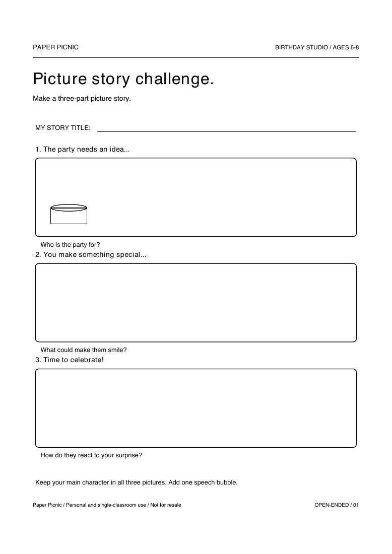 Birthday Studio Picture story challenge printable