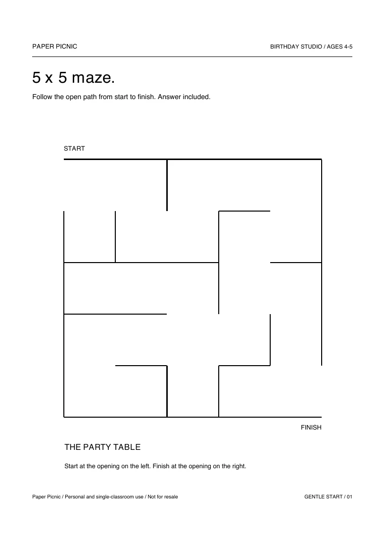 Birthday Studio 5 x 5 maze printable
