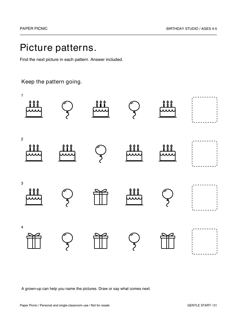 Birthday Studio Picture patterns printable