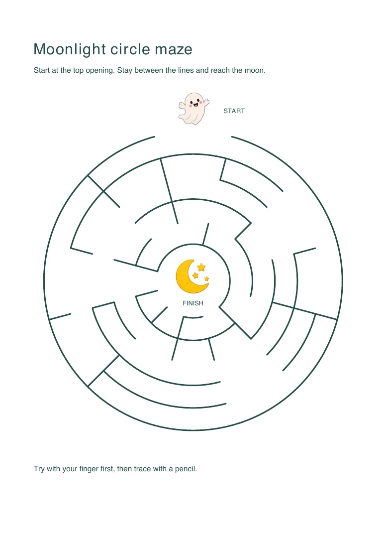 Pumpkin Playday Moonlight circle maze printable