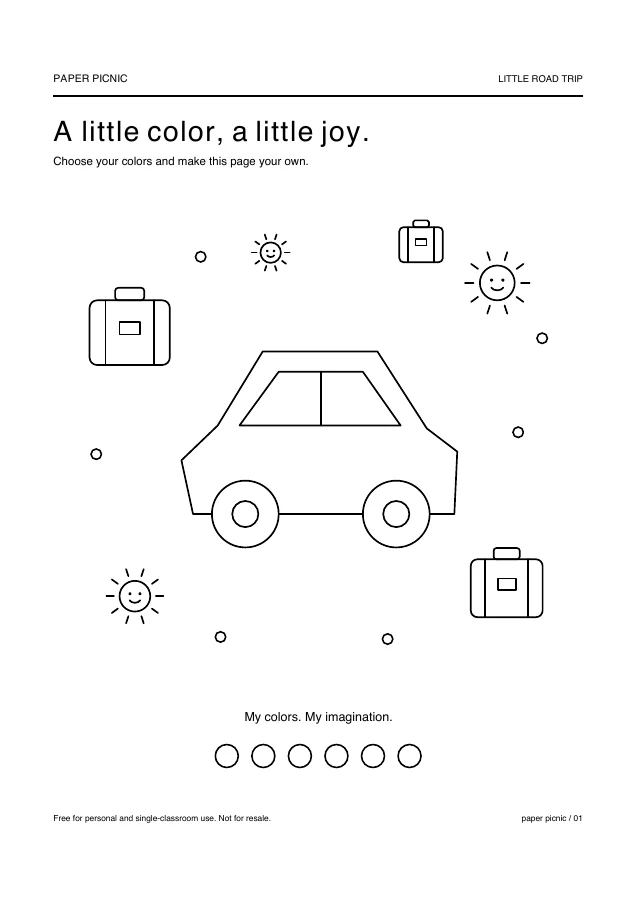 Little Road Trip printable coloring page