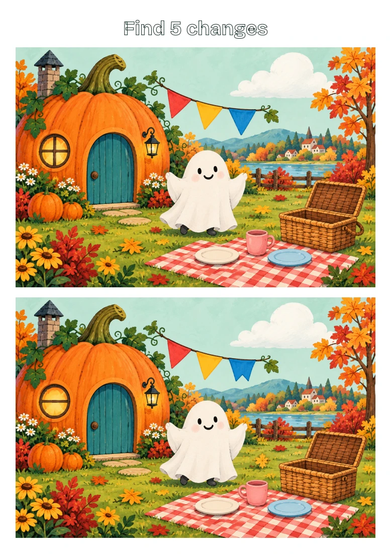 Pumpkin Picnic Picnic: spot 5 changes printable