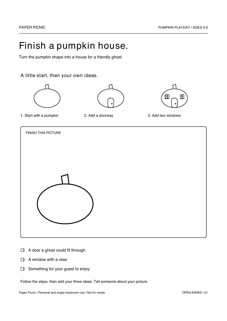 Finish a pumpkin house printable