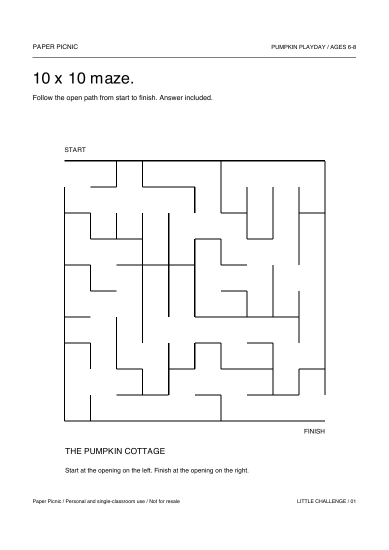 Pumpkin Playday 10 x 10 maze printable