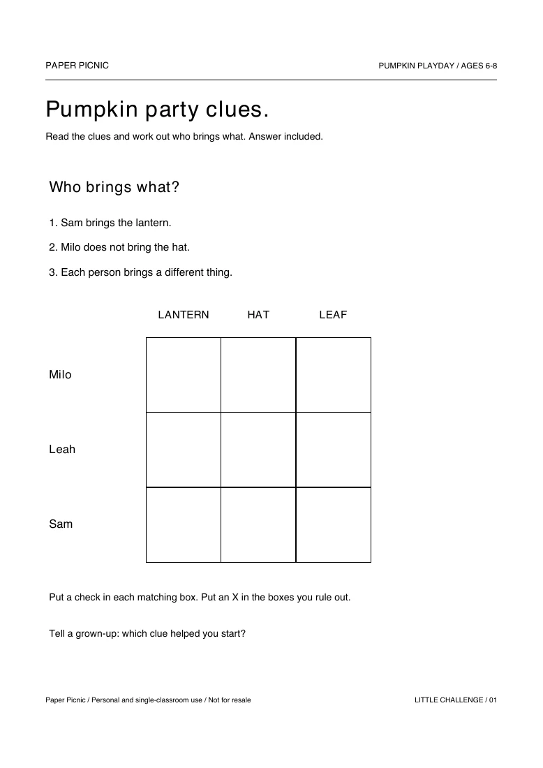 Pumpkin Playday Pumpkin party clues printable