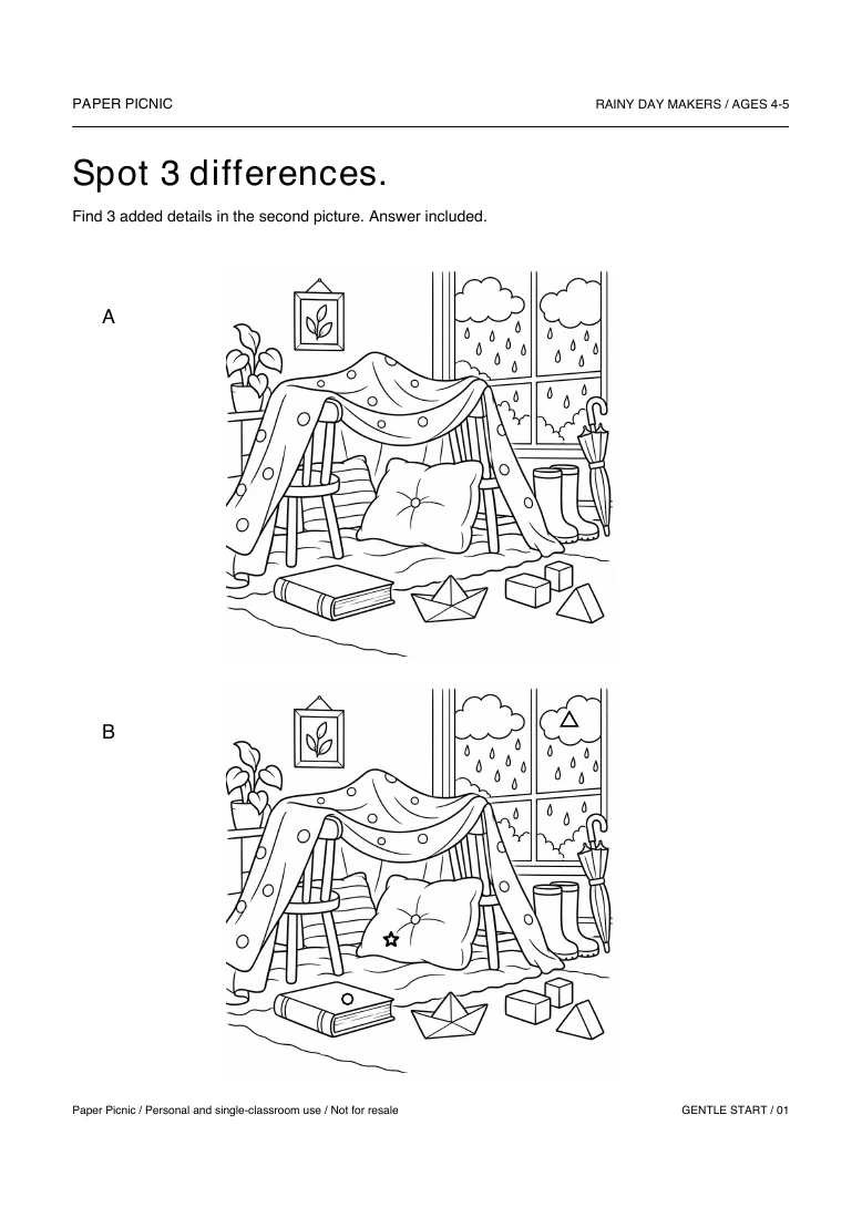 Rainy Day Makers Spot 3 differences printable