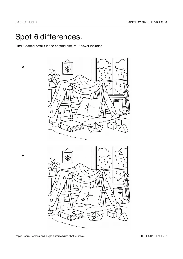Rainy Day Makers Spot 6 differences printable