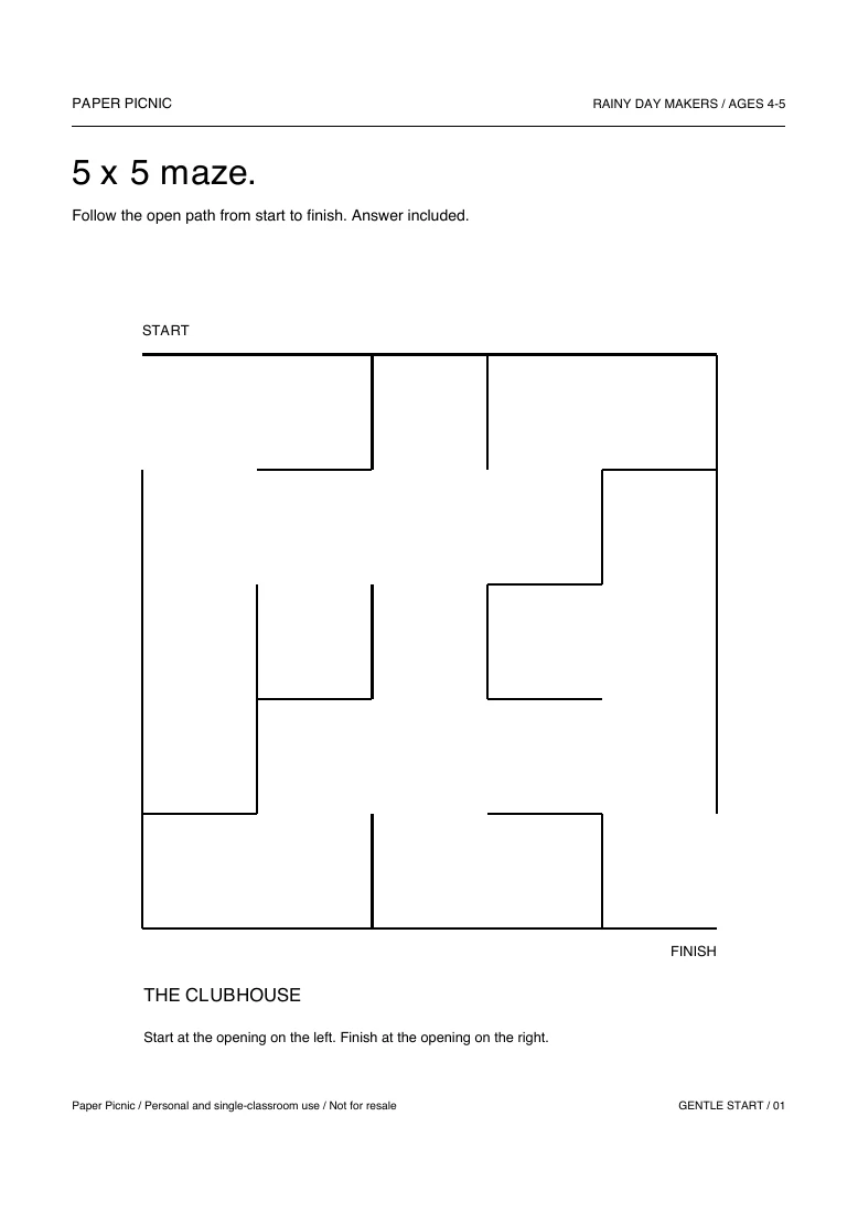 5 x 5 maze printable page