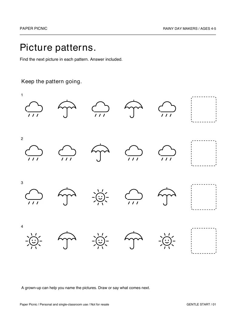 Rainy Day Makers Picture patterns printable