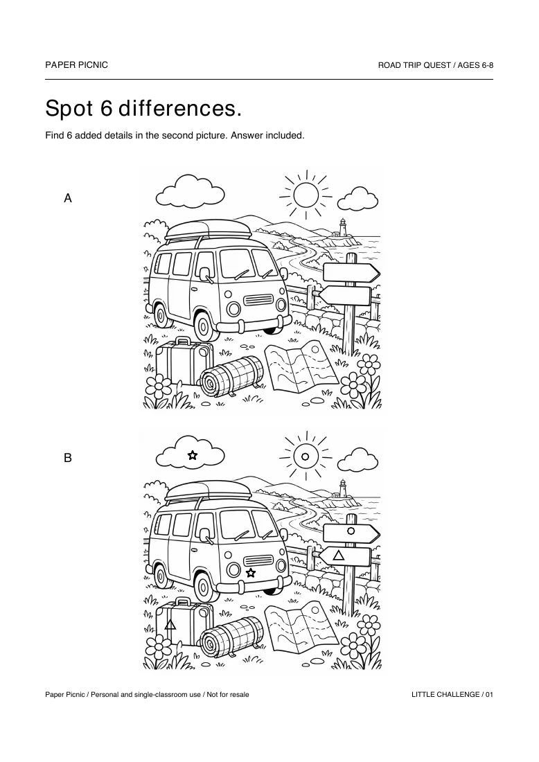 Road Trip Quest Spot 6 differences printable