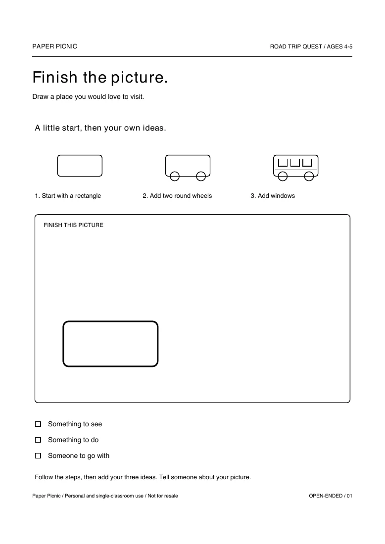 Road Trip Quest Finish the picture printable