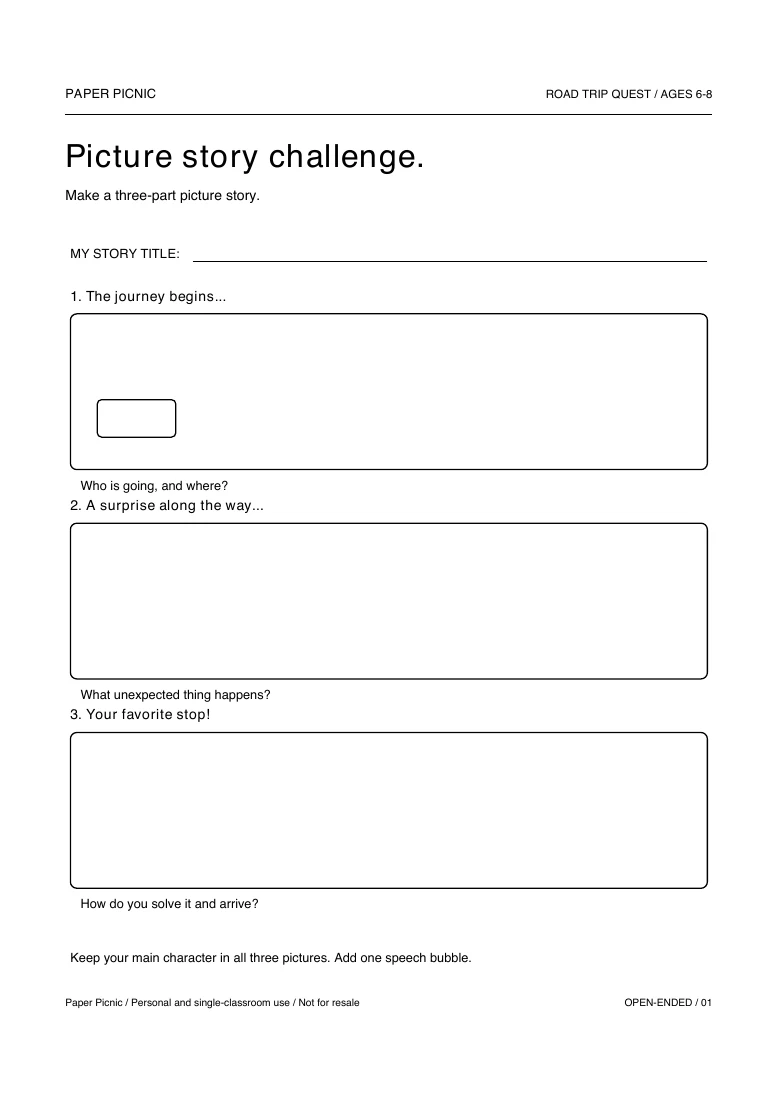 Road Trip Quest Picture story challenge printable