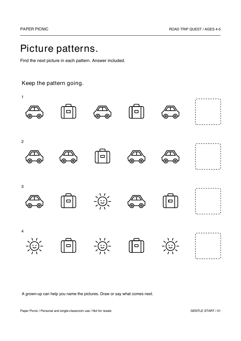 Road Trip Quest Picture patterns printable
