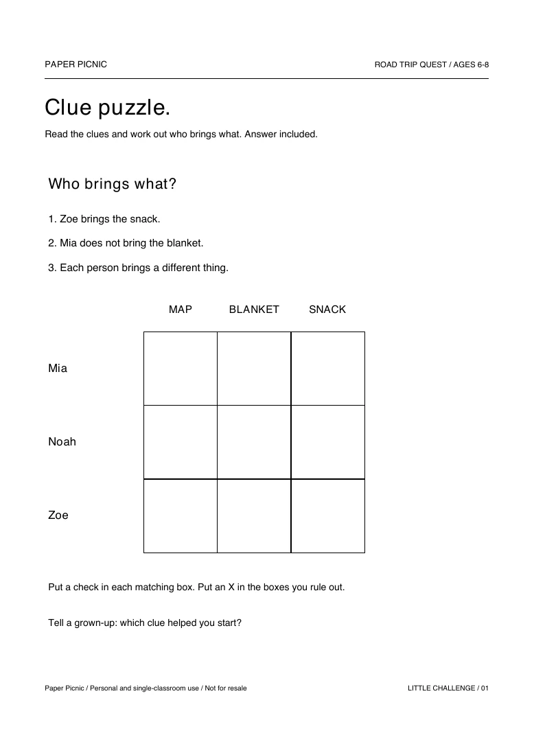 Road Trip Quest Clue puzzle printable